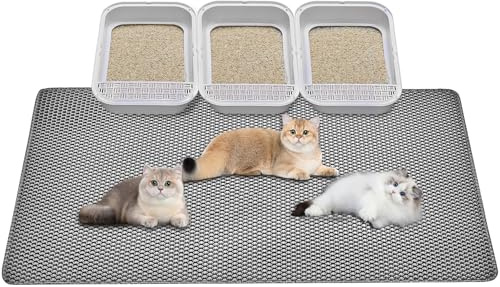 Poicrm Large Cat Litter Mat Litter Trapping Mat.Honeycomb Double Layer Design,Urine and Water Proof Material,No Slip& No Phthalate,Washable Easy Clean(Grey) (Grey, 46x 27 ，1Pack)