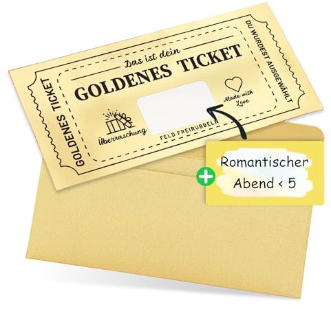 ALEGRE Goldenes Ticket Gutschein zum Selber Ausfüllen mit Rubbelaufkleber, Rubbellose Selber Machen,Golden Ticket Set, Rubbelkarten zum Selber Beschriften,Geburtstagskarte Reise Geschenke für Freundin