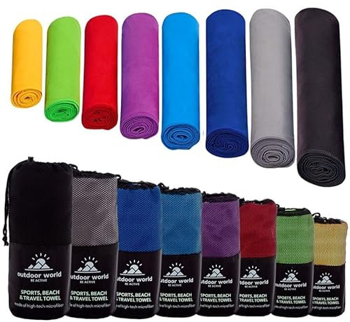 Outdoor World Microfibre Towel – Quick-Dry, Lightweight & Ultra Absorbent for Camping, Travel, Hiking, Beach, Swimming, Gym, Yoga & Sports – Compact, Soft & Portable 120 x 60cm (Black, Medium)