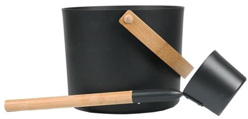 Secchio per sauna finlandese di lusso da 7 litri con cucchiaio a manico lungo, barile in alluminio con mestolo coordinato per saune