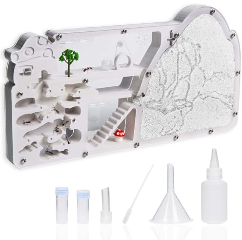 Ant Farm Castle - Large Viewing Area - Care for Live Ants - Ant Colony Observation Kits with Sand Habitat - Educational Science Gifts for Boys, Girls - Ant Farms for Kids, Adults, Student (White)