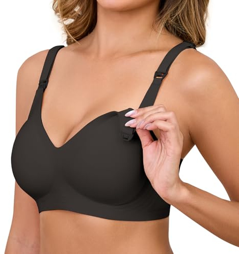 CMTOP Amnings-BH för kvinnor sömlös andningsbar moderskaps-bh mjuk och bekväm dam-bralette, justerbar och avtagbar rem, amnings-BH graviditet, sömn, bralette, Svart, L
