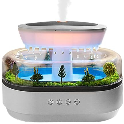 Difusor de aceites esenciales aromáticos, humidificadores de aire con difusor de aromaterapia Rain Cloud con micropaisaje, humidificador de lluvia con goteo de agua y niebla de aire con luz de 7 color