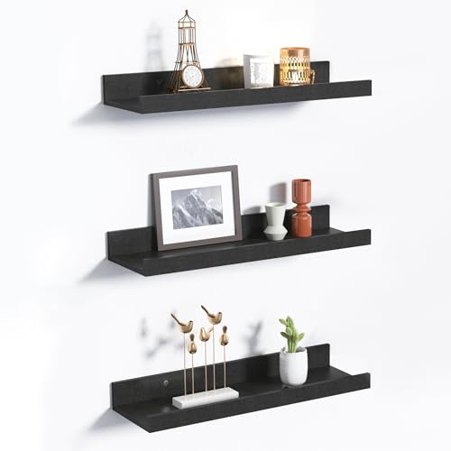 upsimples 3 Stück Wandregal schwarz, Hängeregal Holz, Bilderleiste, Regal Wand für Wohnzimmer, Schlafzimmer, Kinderzimmer, Küche und Badezimmerwand (60 * 13CM)