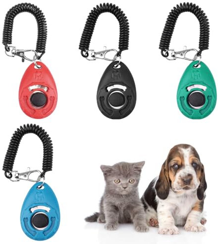4 Stück Hunde Clicker, Clicker Katze, Clickertraining Hund, Klicker mit Großem Knopf, Klicker Hundeerziehung mit Handschlaufe, für Hundetraining Hundeerziehung Auch für Katzen Pferde