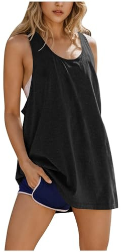 Women's Oversized Sports Vest Sleeveless Lightweight Racer Back Quick Dry Yoga Tank Tops Breathable Loose Fit Gym Tank Y2k Casual Workout Fitness Running Vest Tops Baggy Seamless Cooling Top Black