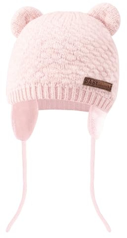 Wqafe Baby Earflap Beanie Winter Hat, Winter Beanie Hat for Baby Kids Toddler Infant Newborn, Soft Baby Boy Knit Beanies Cute Bear Infant Toddler Girl Hats Warm Fall for Boys Girls(Pink)