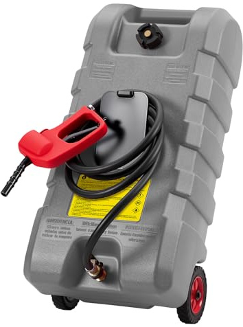 57-litre wheeled portable fuel drum, leak-proof petrol canister with manual transfer pump and 3-metre hose, heavy-duty fuel transfer container, suitable for cars, boats, lawnmowers - Grey