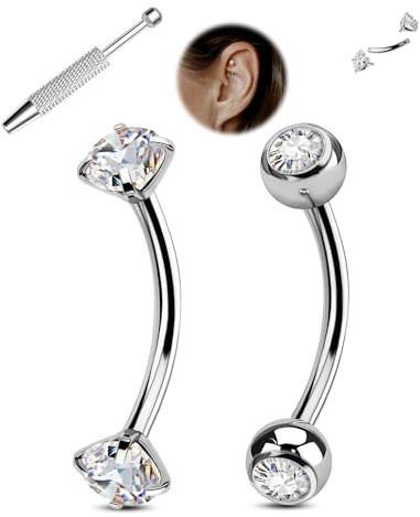 Jewseen 16G 2PCS Rook Piercing Jewelry Internally Thread Rook Earring for Women Surgical Steel Eyebrow Piercing Jewelry 8MM Curved Barbell Vertical Labret Jewelry