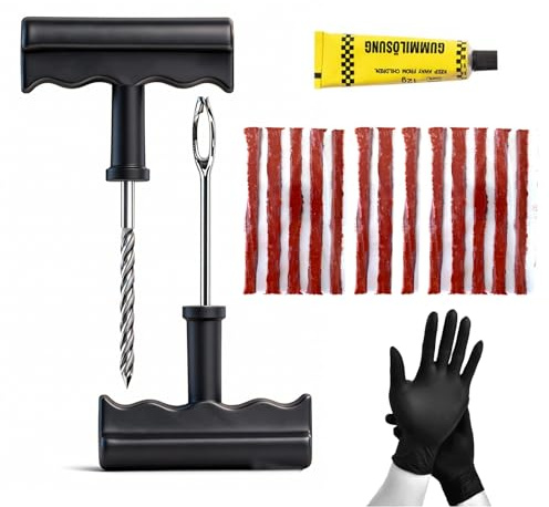 Kit de Reparación de Neumáticos de 18 Piezas - Solución Rápida y Eficaz para Pinchazos en Coches, Motos, Furgonetas y Cortacésped - Materiales Duraderos y Diseño Práctico,Ahorro de tiempo y sencillez