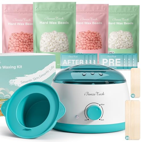 iFanzeTech Chauffe Cire Epilation Appareil Chauffe-cire: Kit Cire Épilation avec 400g Epilation Perles pour Dépilatoire, Chauffe 10 mins, Pour Tous Types de Poils, Pour les Débutants, Bleu