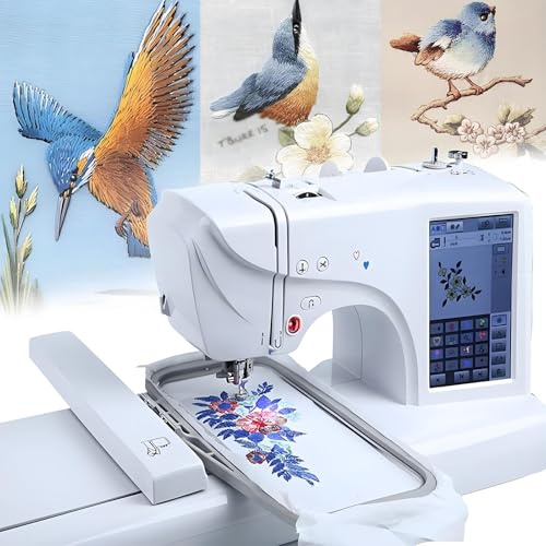 HuanEssentric Máquina Coser Y Bordar Computarizada para Hogar,162 Puntadas,Transferencia USB,Cambio 11 Idiomas,Máquina Bordar con Pantalla Digital 7 Pulgadas