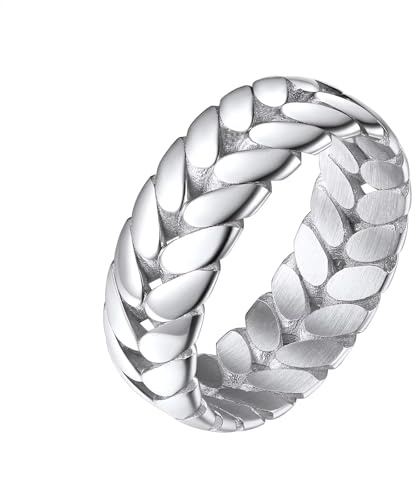 Herrring i rostfritt stål med veteband, 7 mm, silver, storlek 9
