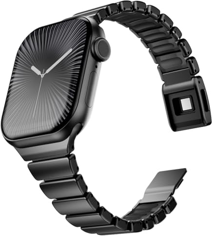 SEURE Armband med Watch Ultra 49 46 45 44 42 41 40 38 mm rostfritt stål metall silikon dubbelskikt DLC-beläggning ersättningsarmband med magnetisk knäppstängning för serien 10 11 (svart)