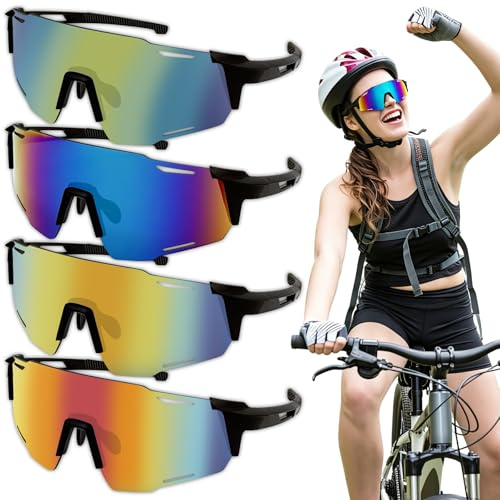 TZEKING 4 PCS Occhiali da Ciclismo Polarizzati, Occhiali da Sole Sportivi UV400 con Protezione Antivento e Antiappannamento, Occhiali da Bici Leggeri per Uomo Donna per Corsa, Mountain Bike, Outdoor