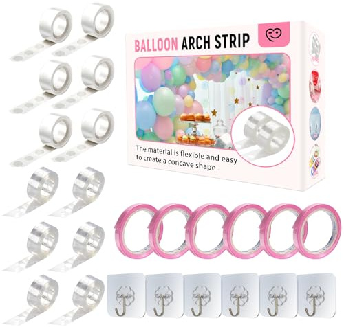 BXBHU 6 Sets Balloon Arch Garland Kit, 30m Balloon Tape Strips & 600 Glue Dots, DIY Wedding Decorating Kit with 6 Hooks & 6 Ribbons - Professional Balloon Arch Strip for Wedding, Engagement, Party
