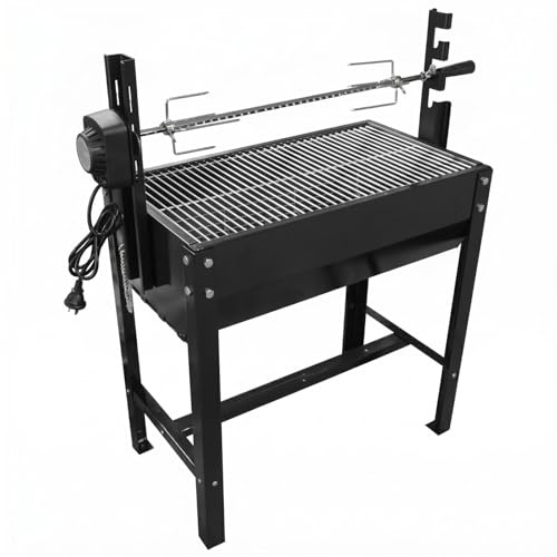 Girarrosto da Esterno Barbecue Griglia Forno Carbone Spiedo Rotante con Griglia di Cottura Superiore E Camera Fuoco, style to 6