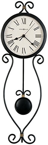 Howard Miller Ivana Wall Clock – Wrought Iron Analog, Quartz Movement, Black with Gold Accents, Roman Numerals, Battery Powered, Round Decorative Clock