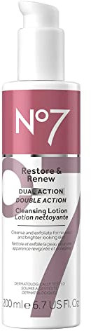 No7 Restore & Renew Dual Action Cleansing Lotion - Facial Cleanser & Exfoliant with Alpha Hydroxy Acid - Cleansing Lotion Makeup Remover for Anti-Aging