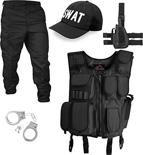 normani Winter SWAT Kostüm bestehend aus wattierter Weste, Rangerhose, Pistolenholster, SWAT Cap und Handschellen Größe L