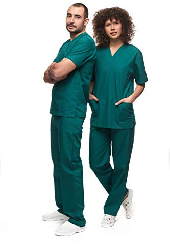 Unisex Medicinskt Uniformsset med Kasäck och Byxor, Medicinskt Skrubset, Vård Yrkeskläder, Grön, S