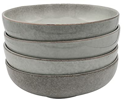 Cooks Professional Set of 4 Nordic Pasta Bowls with Reactive Glaze | 20cm Large Modern Stylish Ceramic Stoneware Salad Bowls | Microwave, Dishwasher, Oven & Freezer Safe Dinnerware | Grey