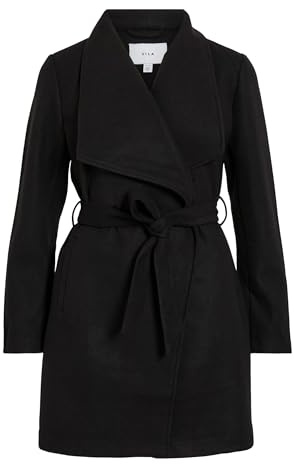 Vila Women's Vicooley Collar Belt Coat-Noos Short Coat, black, 12