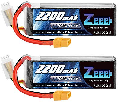Zeee 3S Lipo Battery 2200mAh 11.1V 120C RC Battery with XT60 Plug RC Lipo for FPV Drone Quadcopter Helicopter Airplane RC Boat RC Car RC Models(2 Pack)
