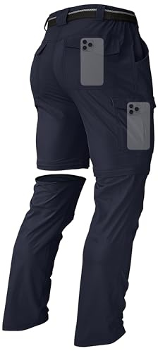 Men's Hiking Convertible Zip Off Pants Outdoor Waterproof Quick Dry Lightweight Fishing Safari Travel Cargo Work Pants Navy 36