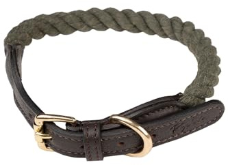 Rope Dog Collar Adjustable Twister Dogs Collars Pet Puppy Training Strong Roped Cotton (M/L, Olive)