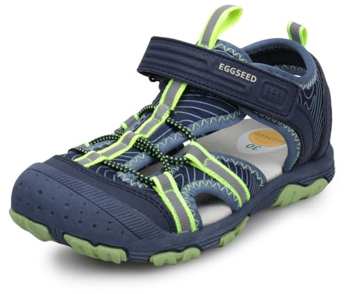 Eggseed Sandali da bambino, antiscivolo, per camminare, escursionismo, punta chiusa, scarpe estive per bambini/bambini, taglia 5,5 UK (22 EU) - 2UK (34 EU), Strisce blu., 18 EU