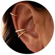 Dainty Ear Cuffs Non Piercing Earrings for Women, 3PCS 14K Gold Plated Clip-On Cartilage Cuffs, Thin Huggie Hoop Cuff Set, Secure Fit for Sensitive Ears