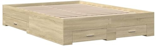 vidaXL Cama con cajones Madera ingeniería Roble Sonoma 135x190 cm