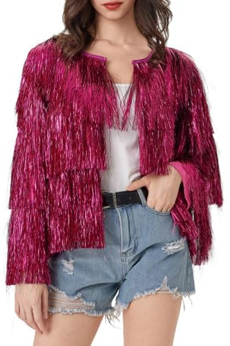 Blazer Paillettes Femme Frange Veste Paillette Chic et Elegant Veste Sequins Manches Longues Glitter Party Brillant Manteau Blouson Veste de Costume pour SoiréE Cocktail CéRéMonie FêTe Club