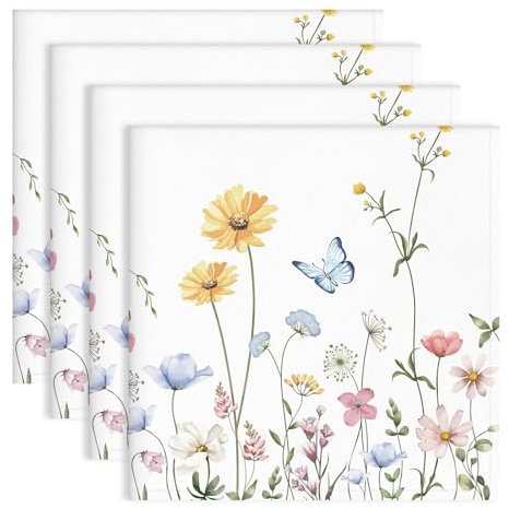 Arquiel Floral Butterfly Napkins, 45 cm x 45 cm French Country Dinner Cloth Napkins Set of 4, Washable Cotton Soft Absorbent Square Napkins for Dining Kitchen Party Wedding Decoration