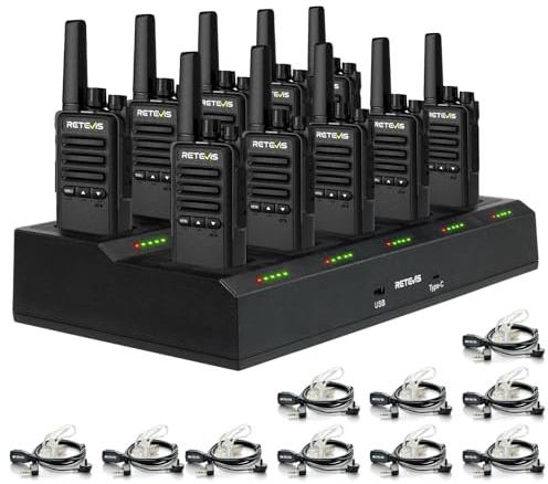 Retevis RT668B Walkie Talkie för vuxna, Uppladdningsbar Walkie Talkie med 10-Kanals Laddare, PMR446 Professionell Bärbar Radio, USB-C, för Skolor, Restauranger (svart, 10 delar)