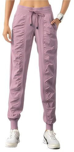 TOPLAZA Pantalons Femme Légers Eté Elastique Plissé Taille Haute avec Poches, Gris Violet, L