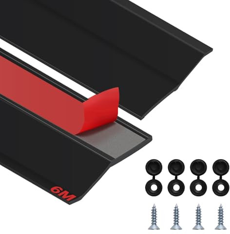 EFUTURETIME 6m Burlete para Bordes de Puertas de Garaje Junta de Goma Autoadhesiva Universal Tira de Sellado para Bordes Superiores y Laterales de la Puerta de Garaje, Negro