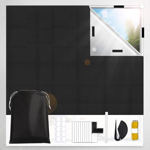 Blackout Blinds Stick On 200x145cm, 420D Oxford Fabric 100% Blackout Blind Curtain for Window, Portable Blackout Shades for Bedroom, Cut to Any Size, No Drill Black Out Blinds for Travel Temporary