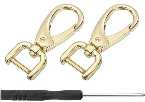 QUARKZMAN 2Pcs Ganchos Giratorios, 12mm (0.5 Pulgadas) Anillo D Gancho Desmontable Gancho De Metal Pinza De Langosta Con Destornillador Para Bolso Llavero Manualidades DIY, Dorado