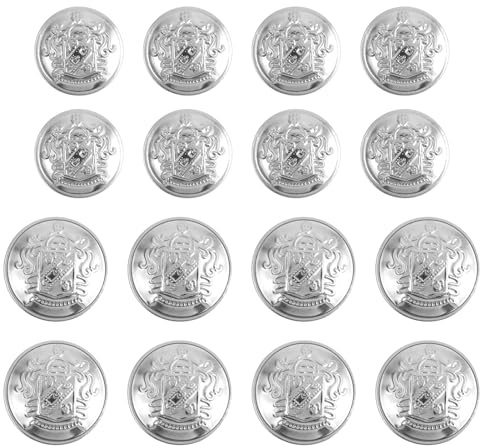 16pcs Silver Buttons for Blazers,2 Sizes Silver Buttons for Blazers Jeans,Metal Blazer Button Set Women Metal Suit Button for Men Brass Sewing Knob with Shank Retro Alloy Valentine's Day Decorative