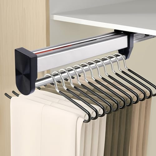 Valet Rod for Closet Pull Out, Stainless Steel Slide Out Pants Rack