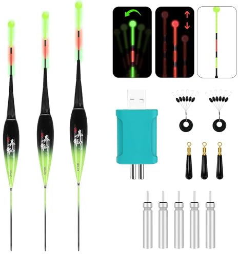 DAZZTIME Accessoires de Pêche,3 Pièces Flotteur Pêche,Flotteurs de Pêche à LED,Bouchon Peche,Flotteurs pour Pêche,Bouchon Lumineux Peche,Flotteurs LED Adaptés à la Pêche