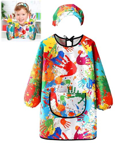 JUKOTA Bata de Pintura para Niños, Delantal Artesanal para Niños a Partir de 4 Años, Bata Impermeable para Pintar para Niños, Delantal Niño Pintura, Escuela de Arte, Pintura, Manualidades