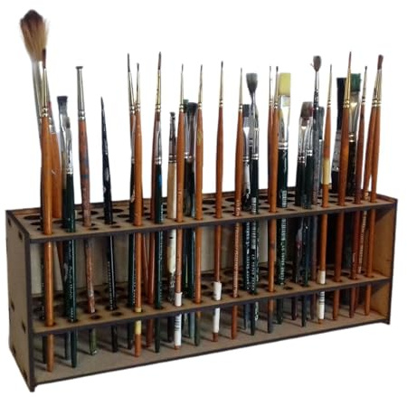 Supporto per spazzole, supporto per pennello da pittura,Contenitore per pennelli cosmetici - Organizzatore per pennelli in legno, 67 fori contenitore di fornitura di arte indipendente per la parete di