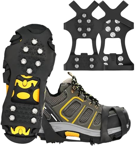 Crampons Ice Cleats for Shoes and Boots, Anti Slip Traction Cleats Ice Snow Grips 10 Stainless Steel Spikes, Stretchy Winter Ice Grippers Spikes for Walking Climbing Hiking
