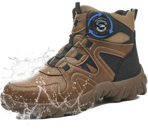 GUDECIUS Chaussures de Sécurité Hommes Légère Basket Securite Confortable Antidérapante Chaussures de Travail Respirantes Imperméable Chaussure de Chantier Brun 43 EU
