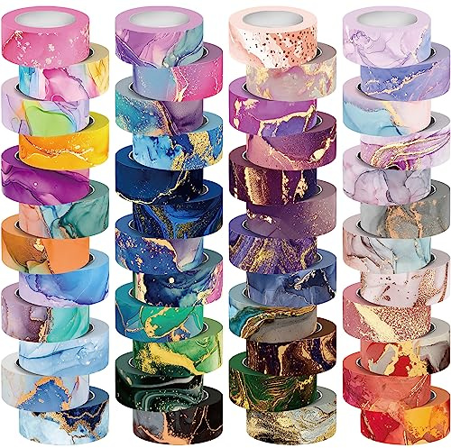 IEEBEE 48 Rolls Washi Tape Set - Decorative Masking Tape, Colored Marbling Patterns, Adhesive Artists Tapes for Journaling Supplies, Diy Crafts, Scrapbooking, Junk Journal Supplies, School Supplies