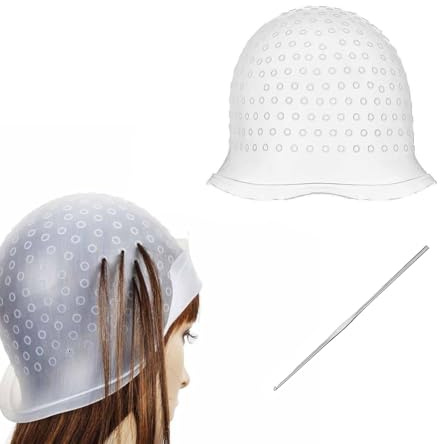 Gorro de pelo con aguja para mechones, tapa de silicona con agujeros, juego de gorro de mechas de silicona, reutilizable para salón profesional y tintes de pelo en casa