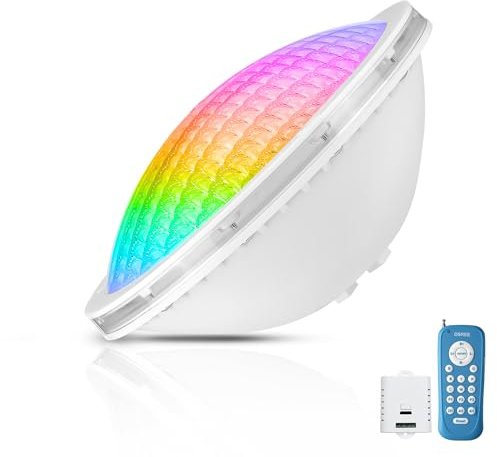 OSREE 20W Faro Piscina LED PAR56 Sott'acqua, Lampada Piscina RGB Multicolore Dimmerabile 800lm, Timer 2/4/6H, Illuminazione IP68 Impermeabile Luce Piscinas con Telecomando, 12V AC